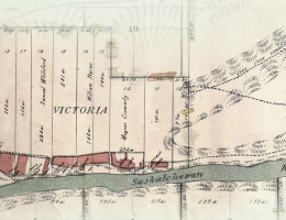 A map of Victoria Settlement river lots showing land ownership in the late 19th century